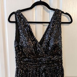 V Front and Back Stretch Sequin Cocktail Dress